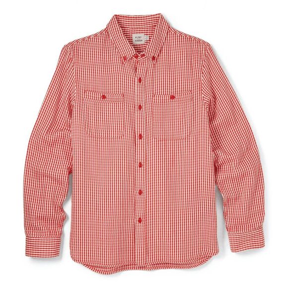 Flint and Tinder Red Check Double Gauze Button Down Shirt Men's Size Large - Picture 1 of 7